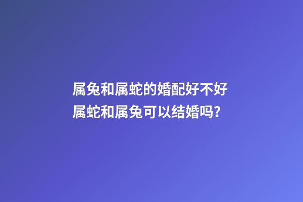 属兔和属蛇的婚配好不好 属蛇和属兔可以结婚吗？-第1张-观点-玄机派